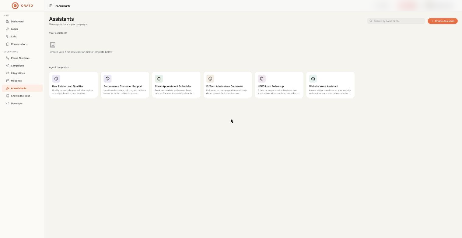 AI Assistants page with agent templates