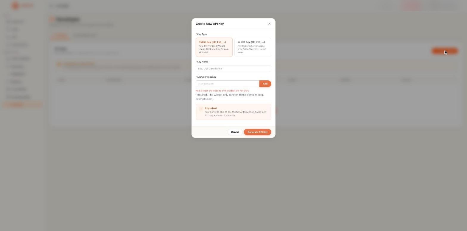 Create New API Key dialog