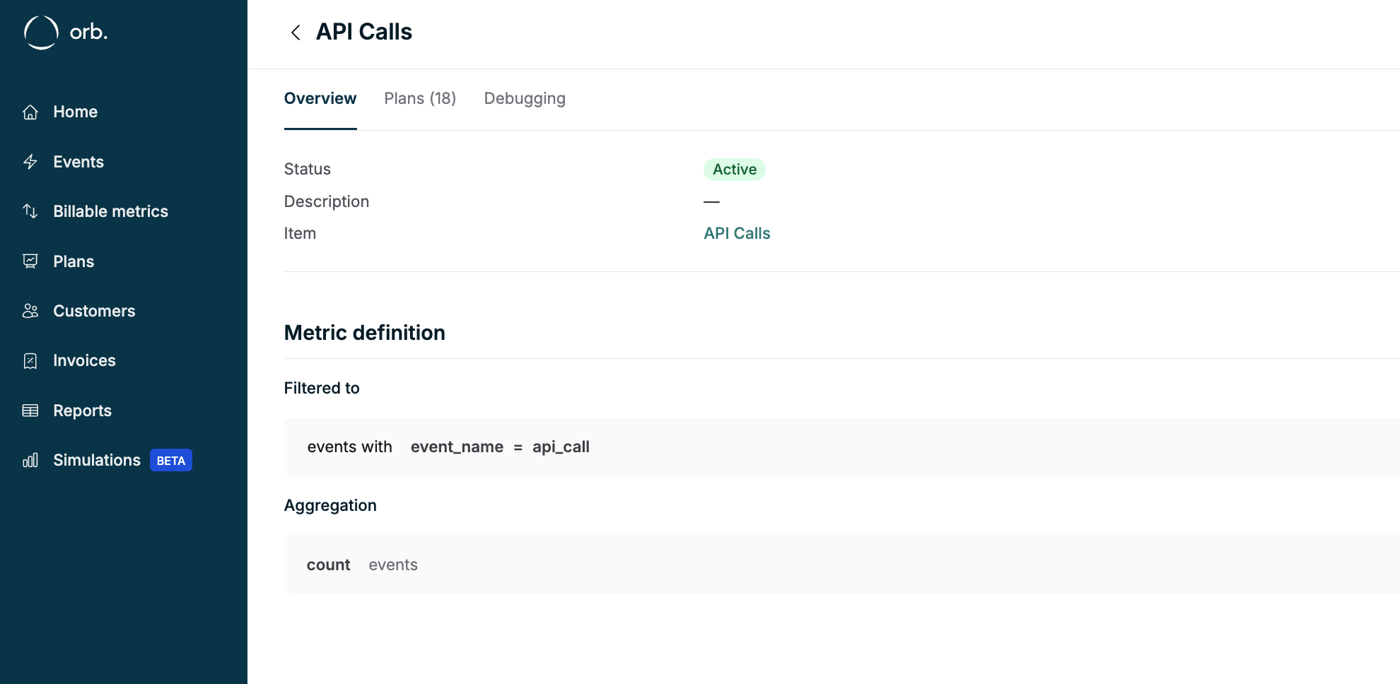 Billable metric definition page
