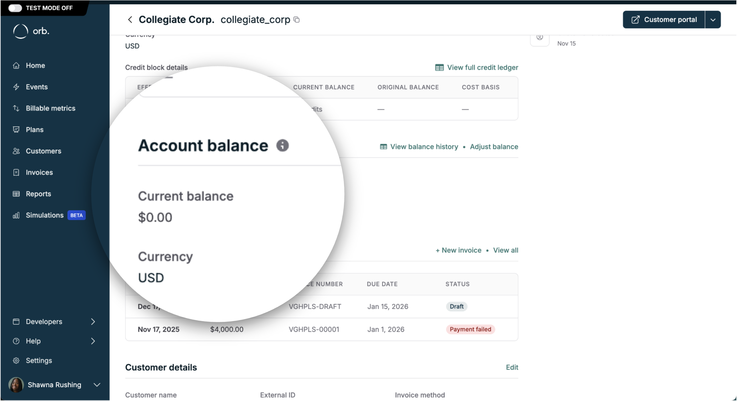 Customer balance - Orb