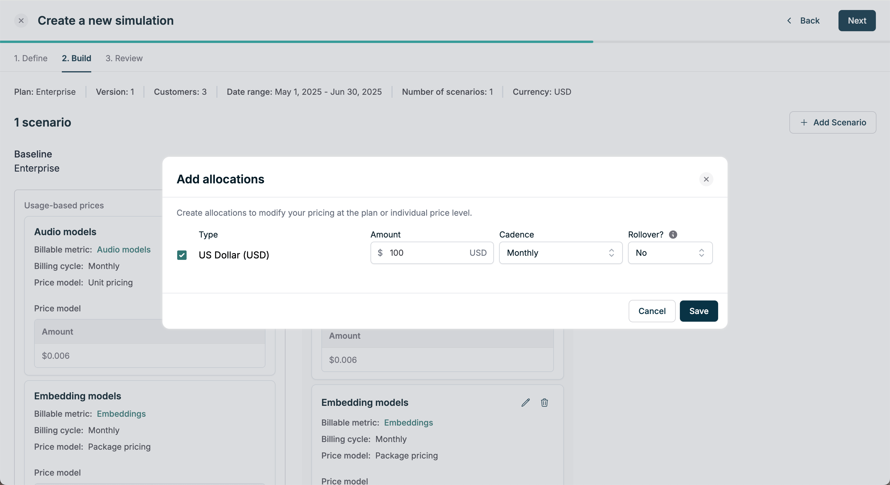 Add allocations dialog in a simulation