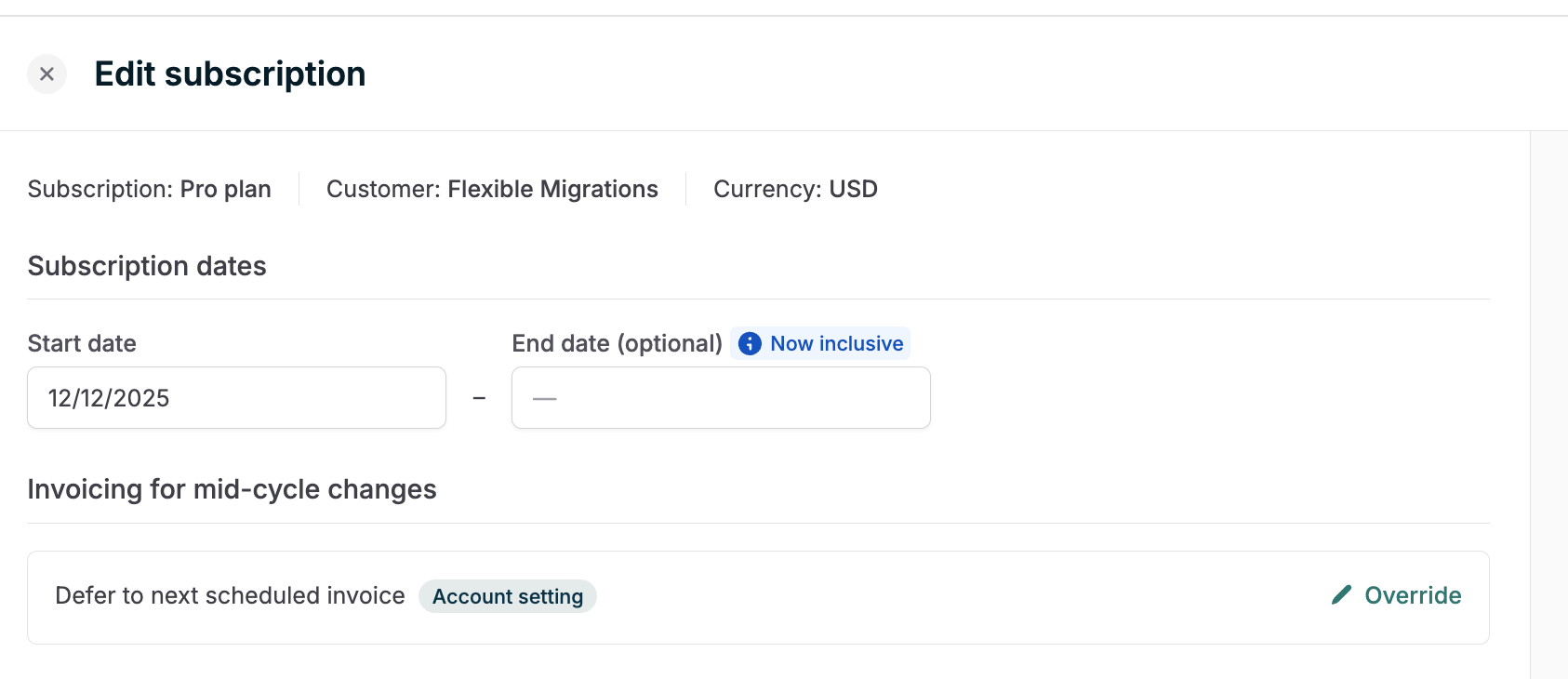Screenshot 2025 12 19 At 12 53 22 PM Edit subscription with invoice deferral override