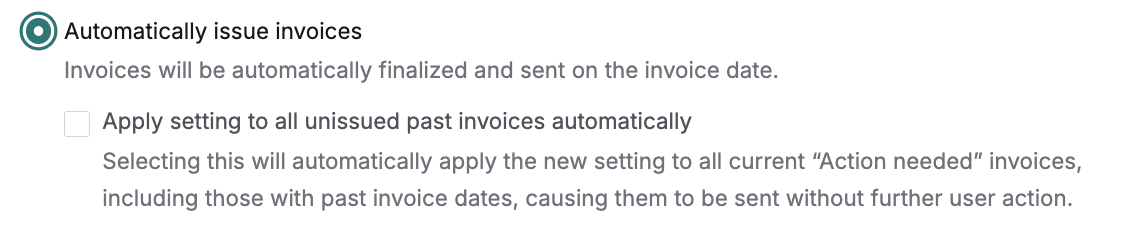 Apply automatic issuance to past invoices option