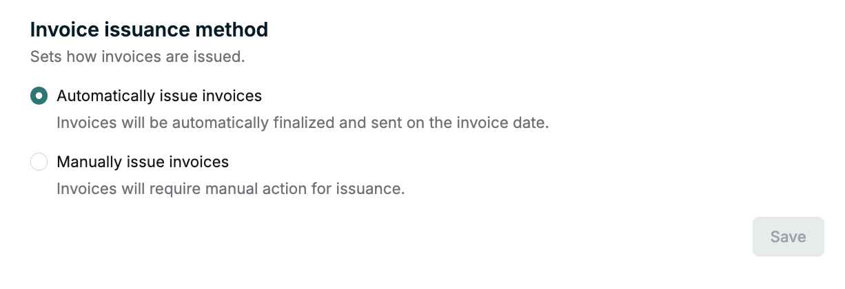Invoice issuance method setting