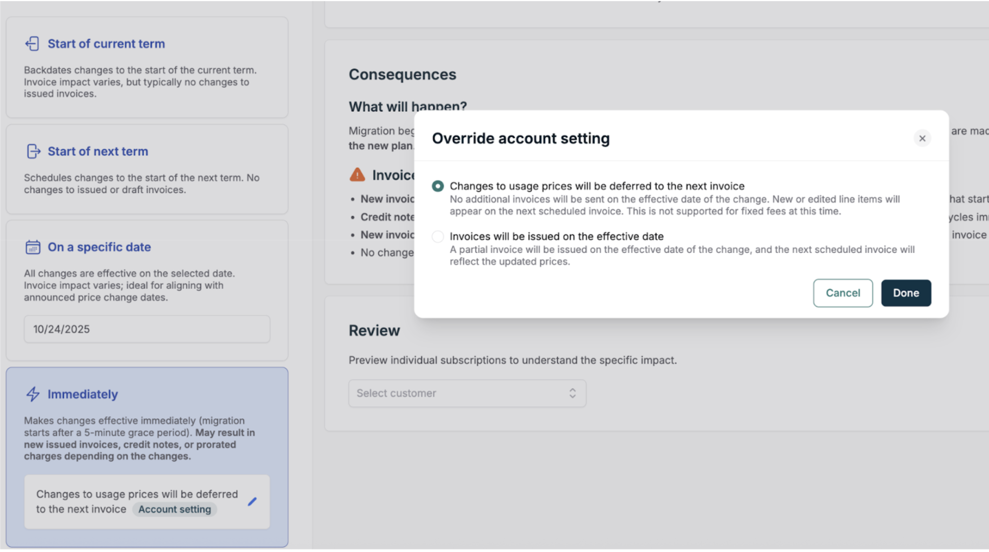 Immediate migration deferral option