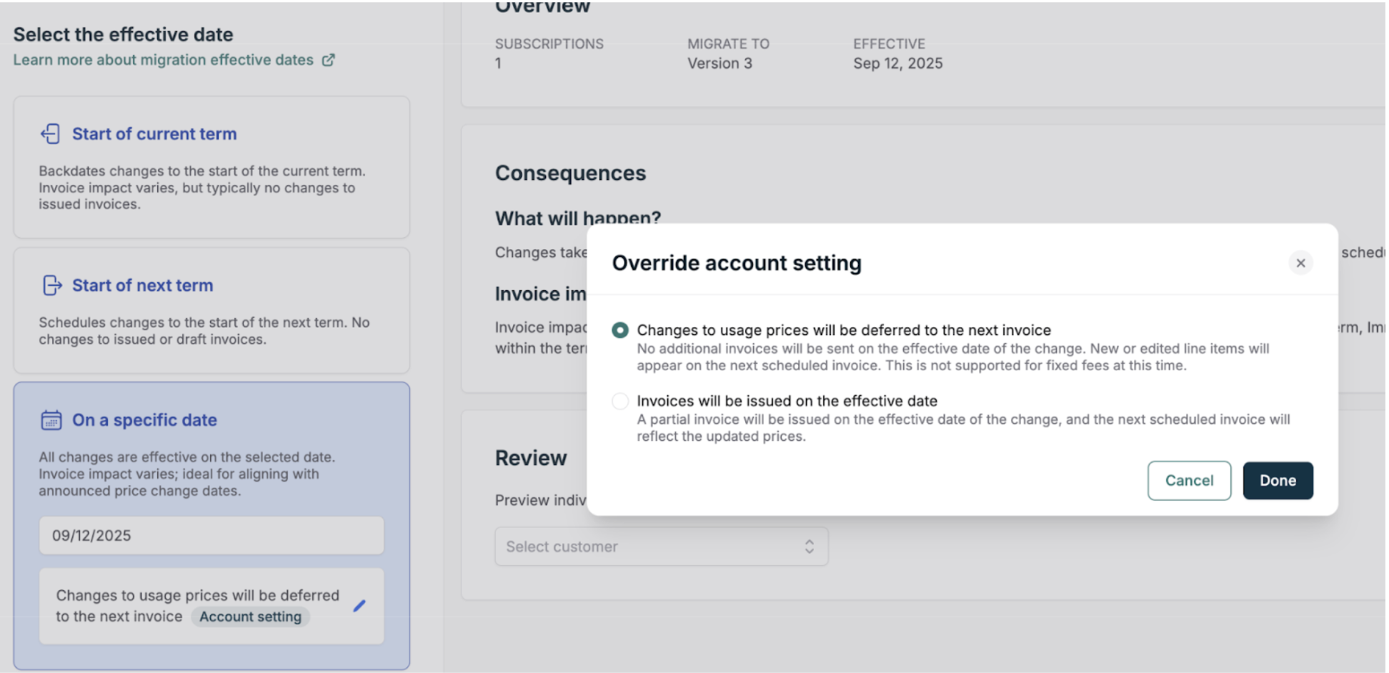 Specific date migration deferral option