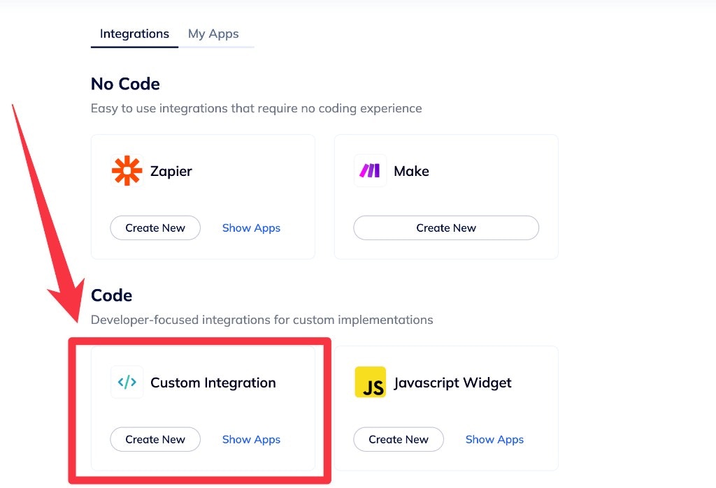 NeverBounce dashboard showing the API menu with Custom Integration selected under the Code section