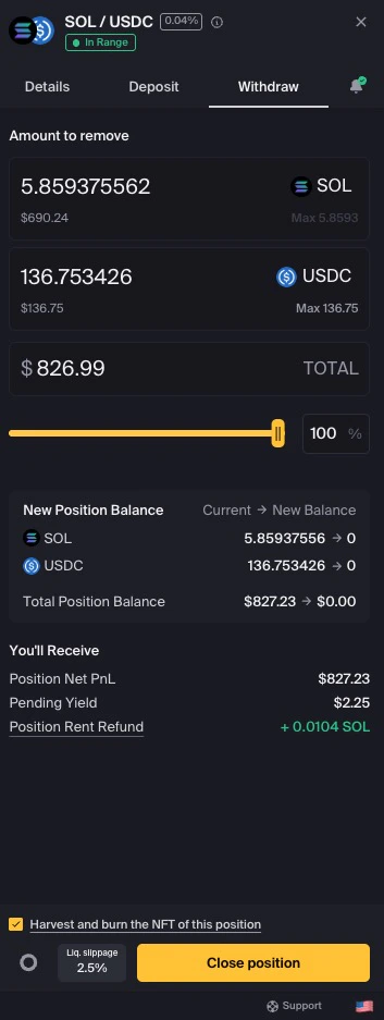 Close Position button