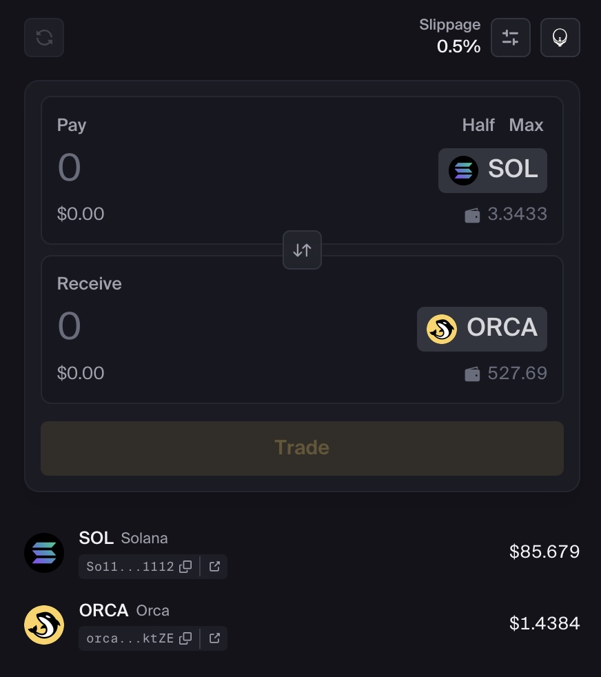 Token selection interface
