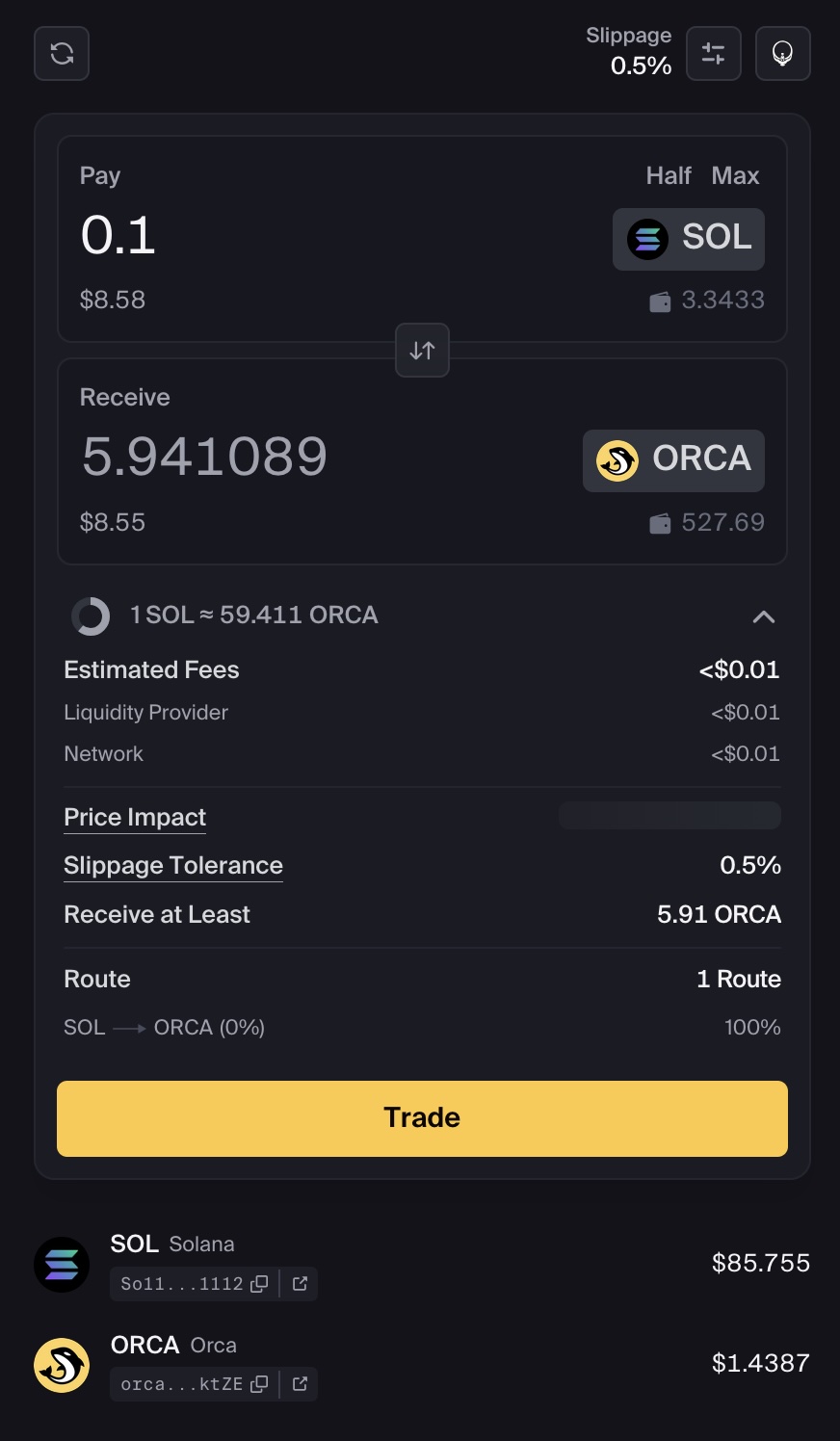 Swap quote details
