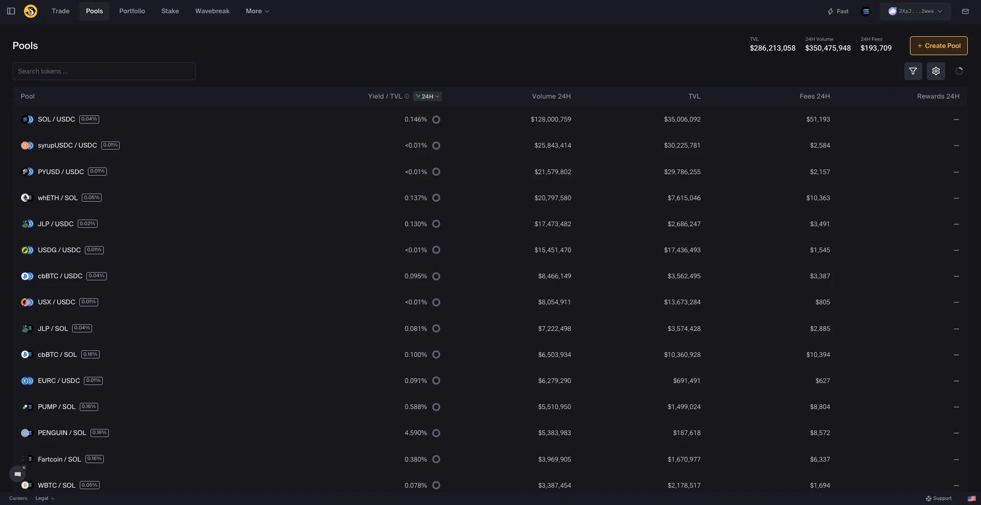 Pool search interface