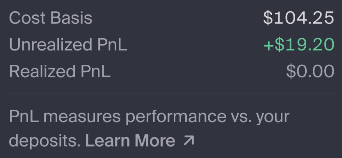 PnL breakdown popup