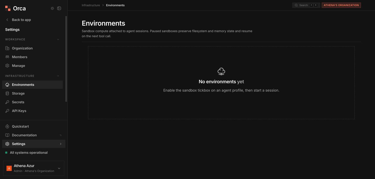 Environments page empty state