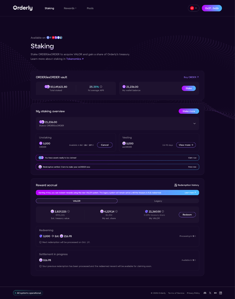 Orderly Staking Interface Light