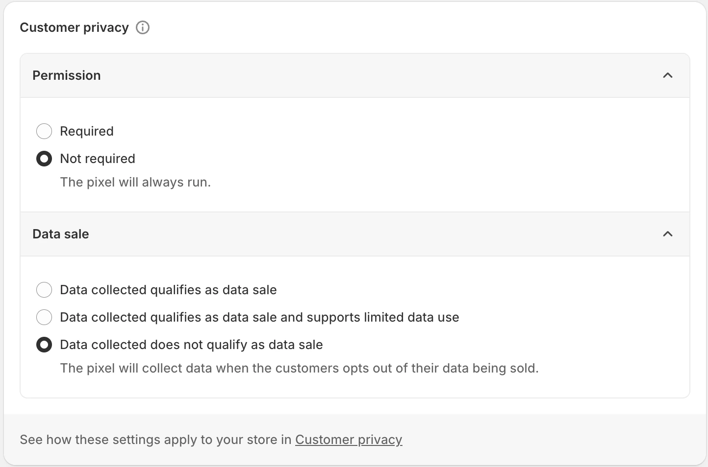 Customer privacy settings for the A/B testing pixel