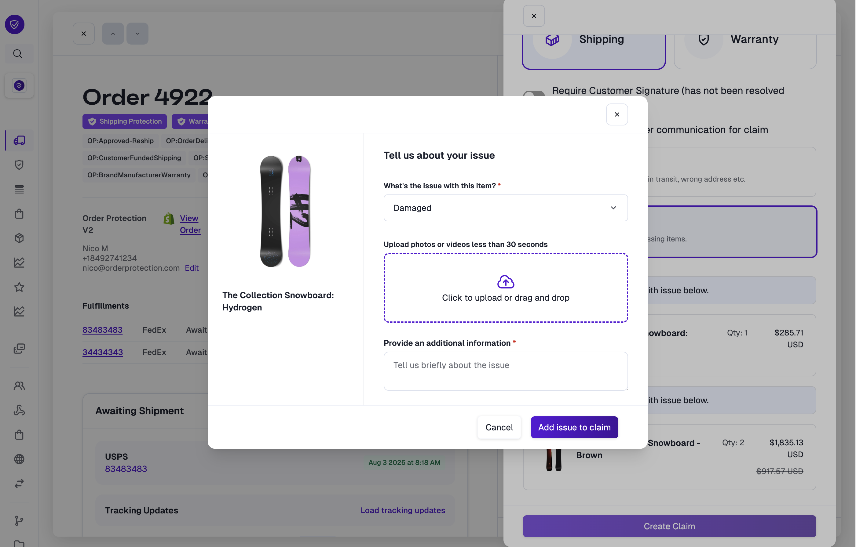 Recording issue details for an item