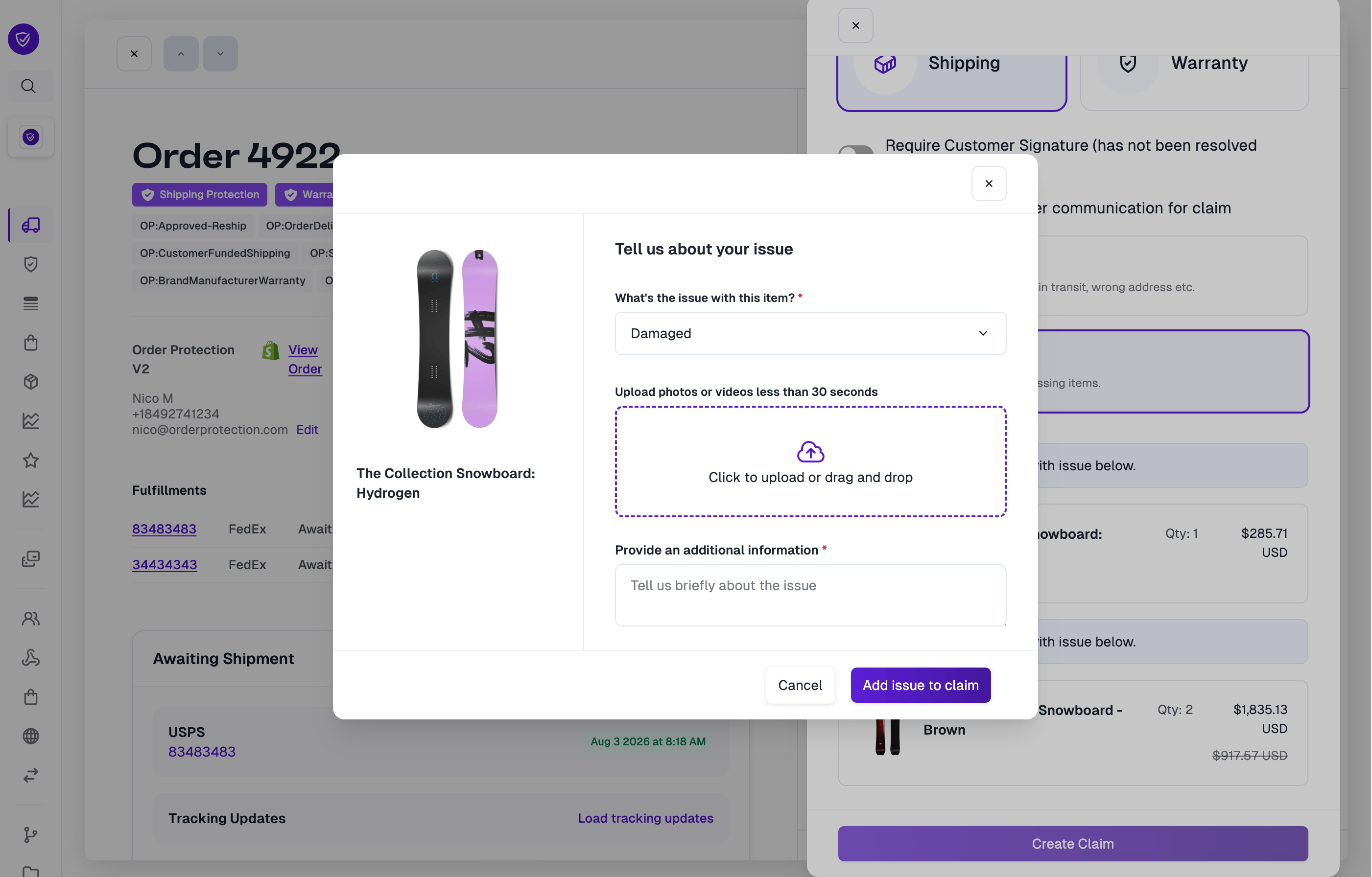 Recording issue details for an item