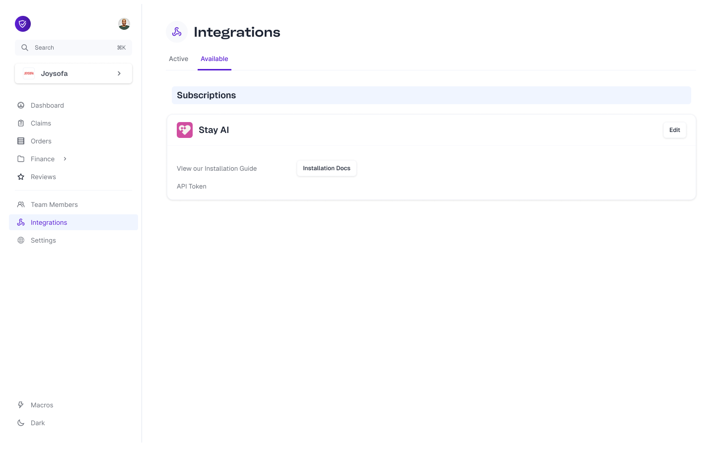 stay ai api token in op app
