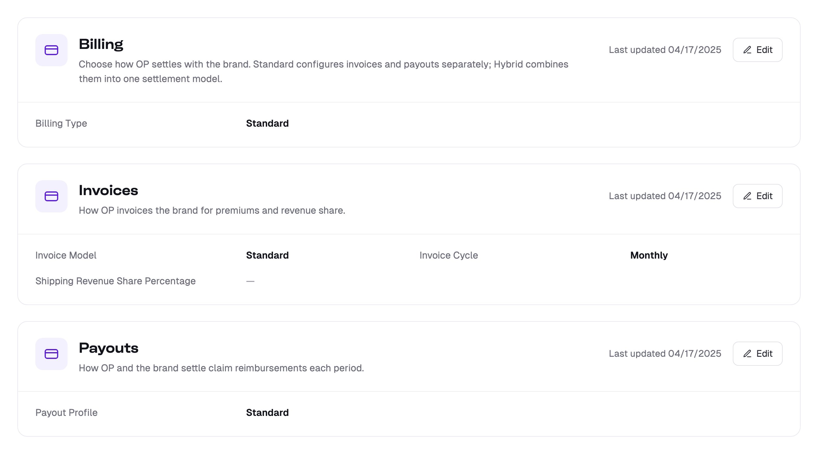 Billing, Invoices, and Payouts settings