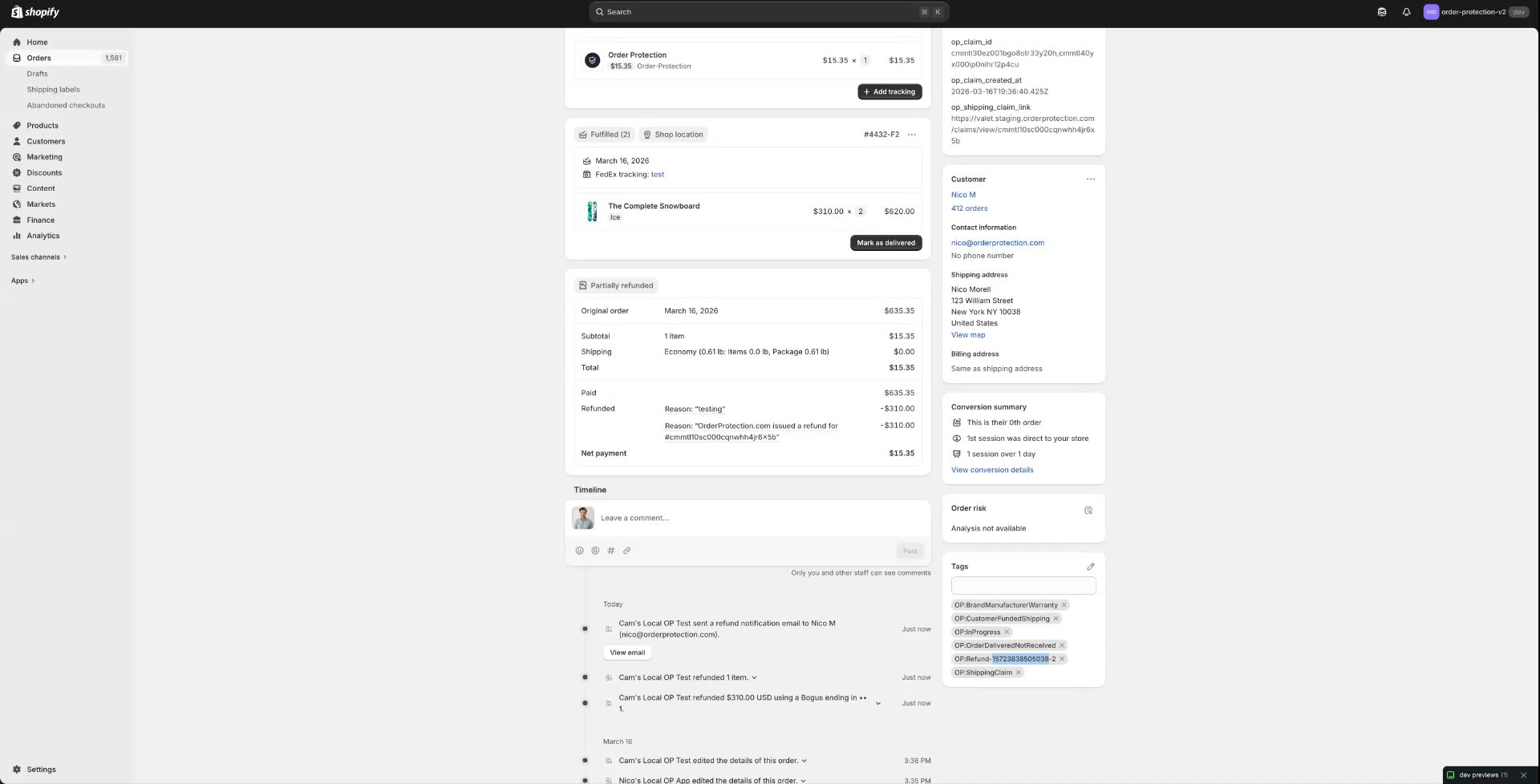 Custom tag applied to an order in Shopify