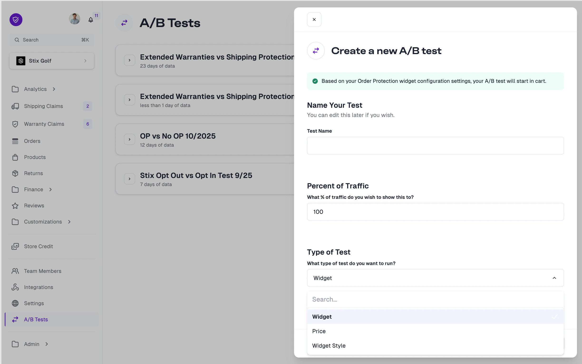 Creating a new A/B test