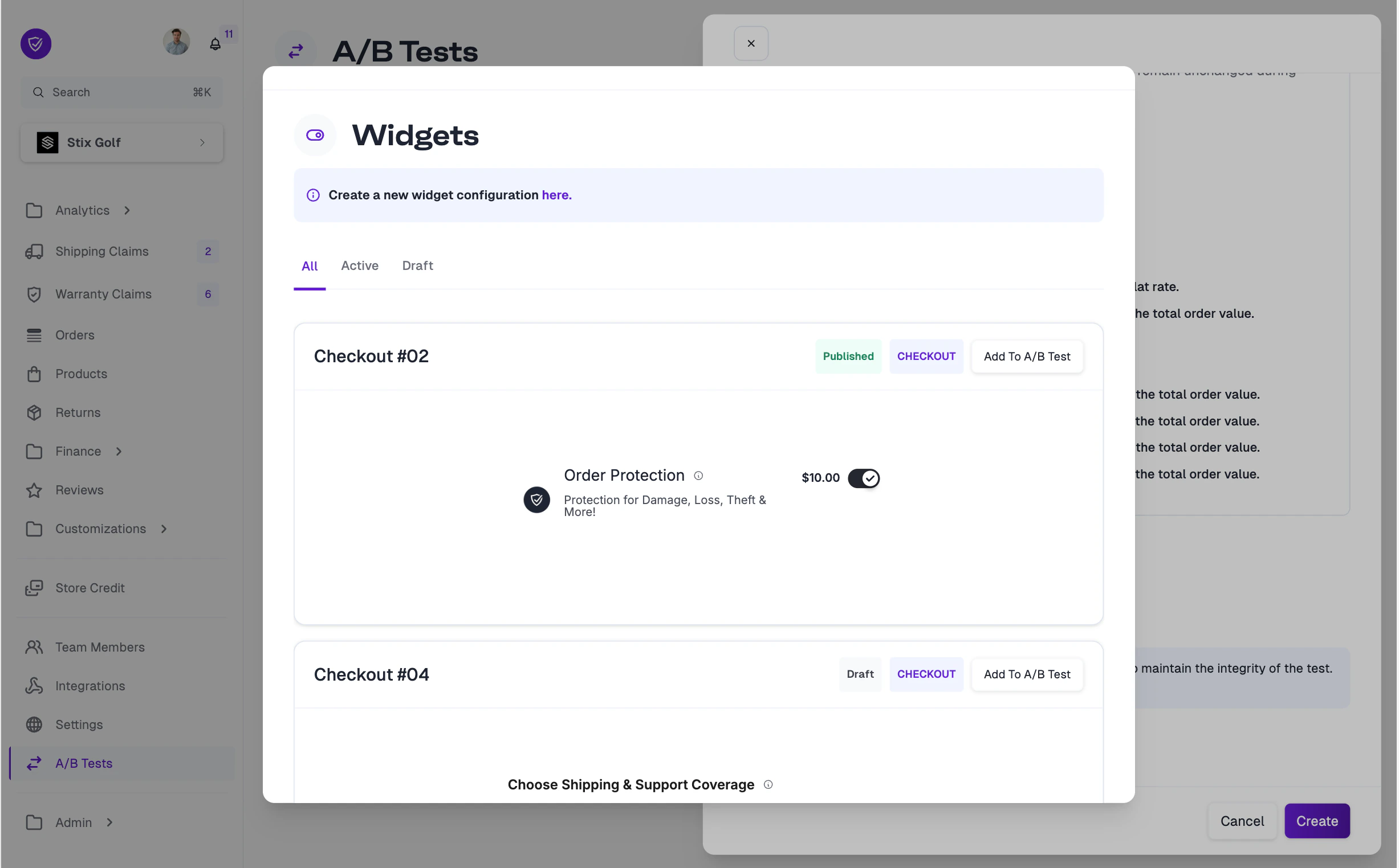 Selecting widgets for your A/B test