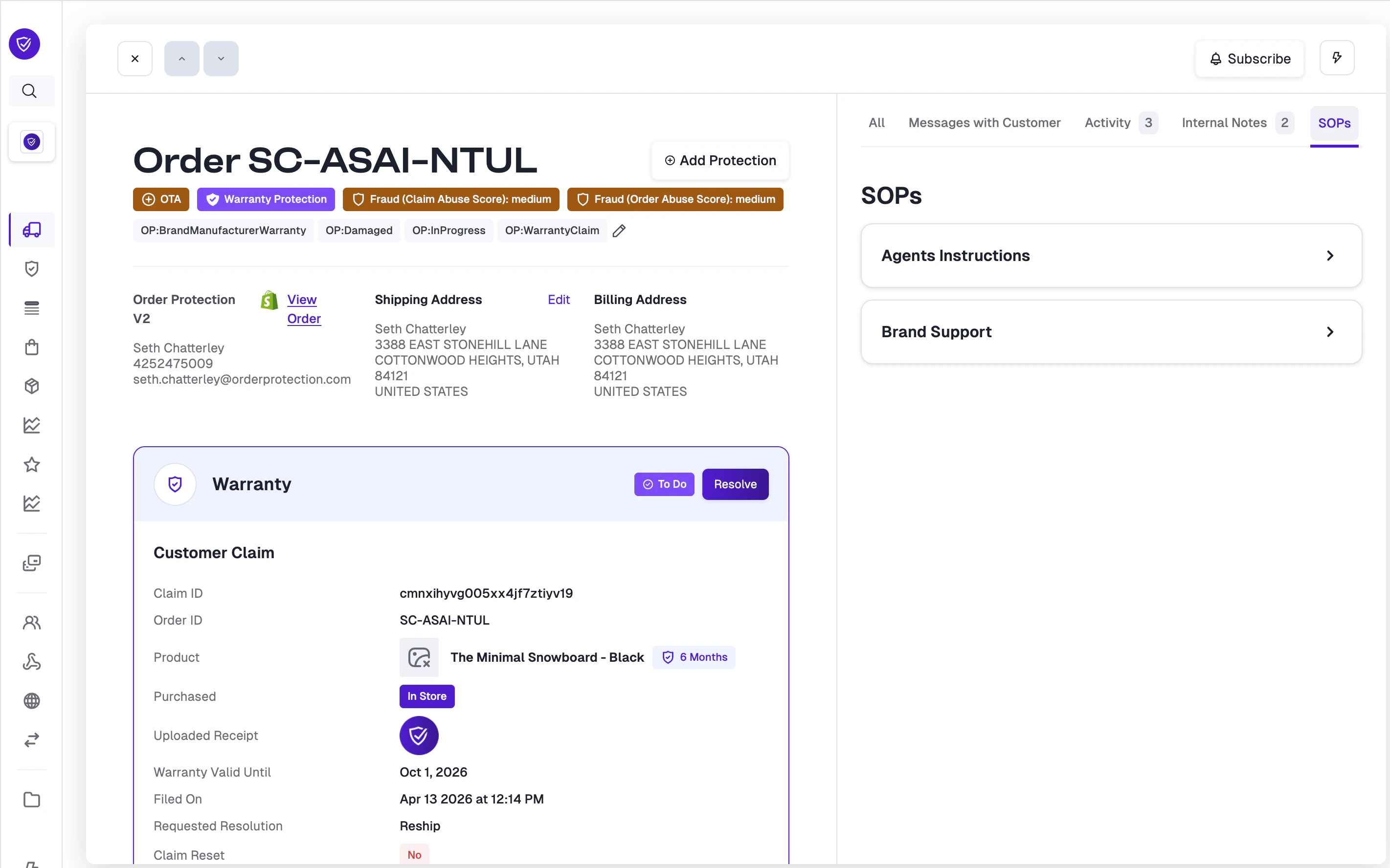 SOPs tab visible on a claim page