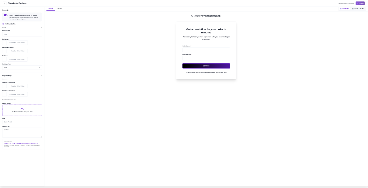 Page Settings expanded, showing Selectors and Page Meta Data & Favicon