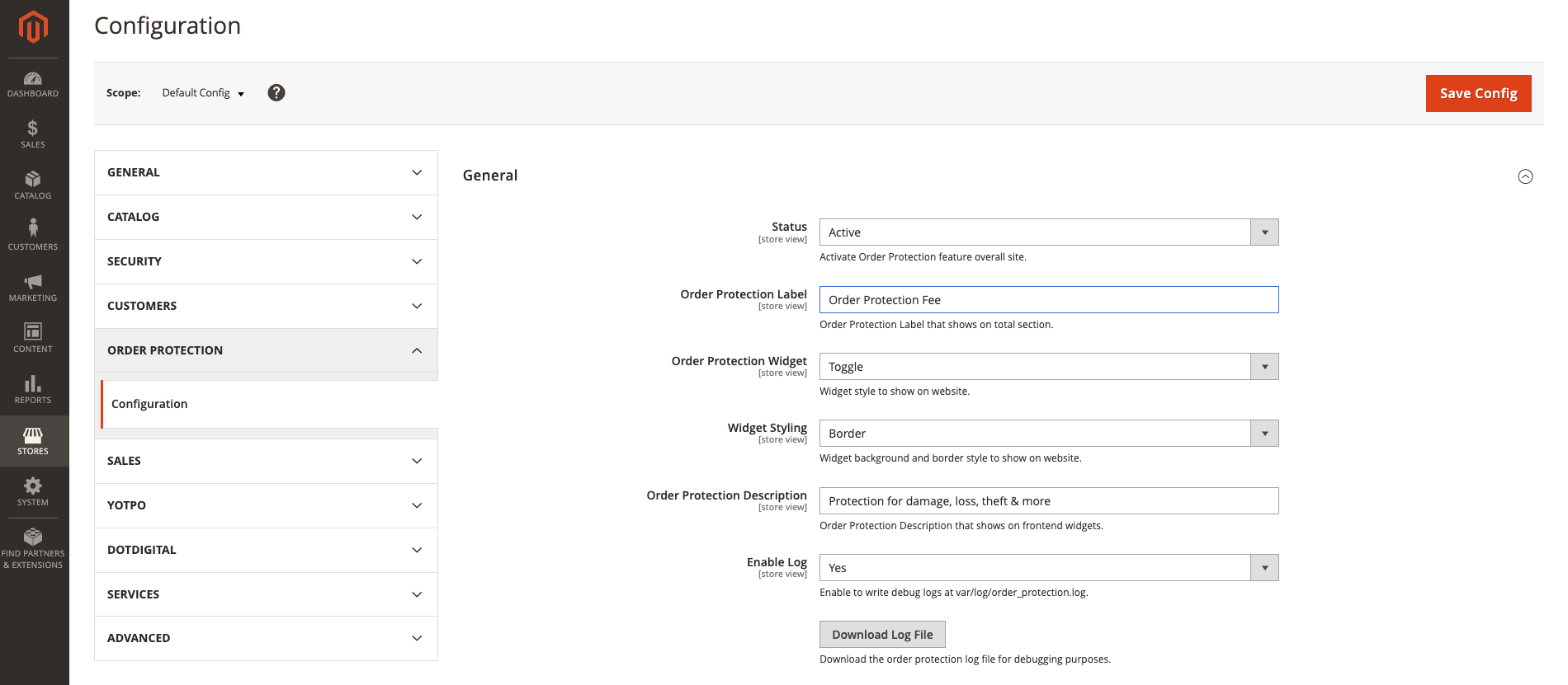 Side Bar View of Config