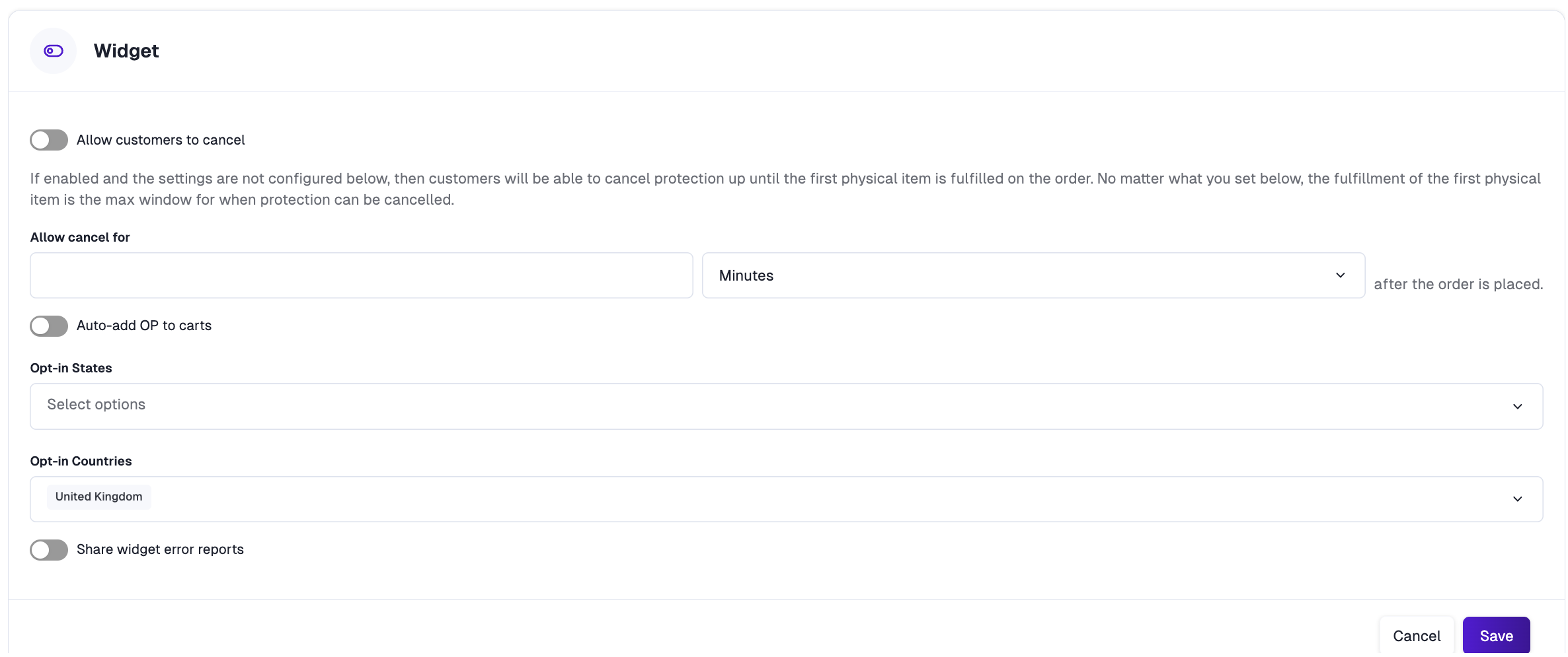 Opt-in Countries in the Policies widget settings