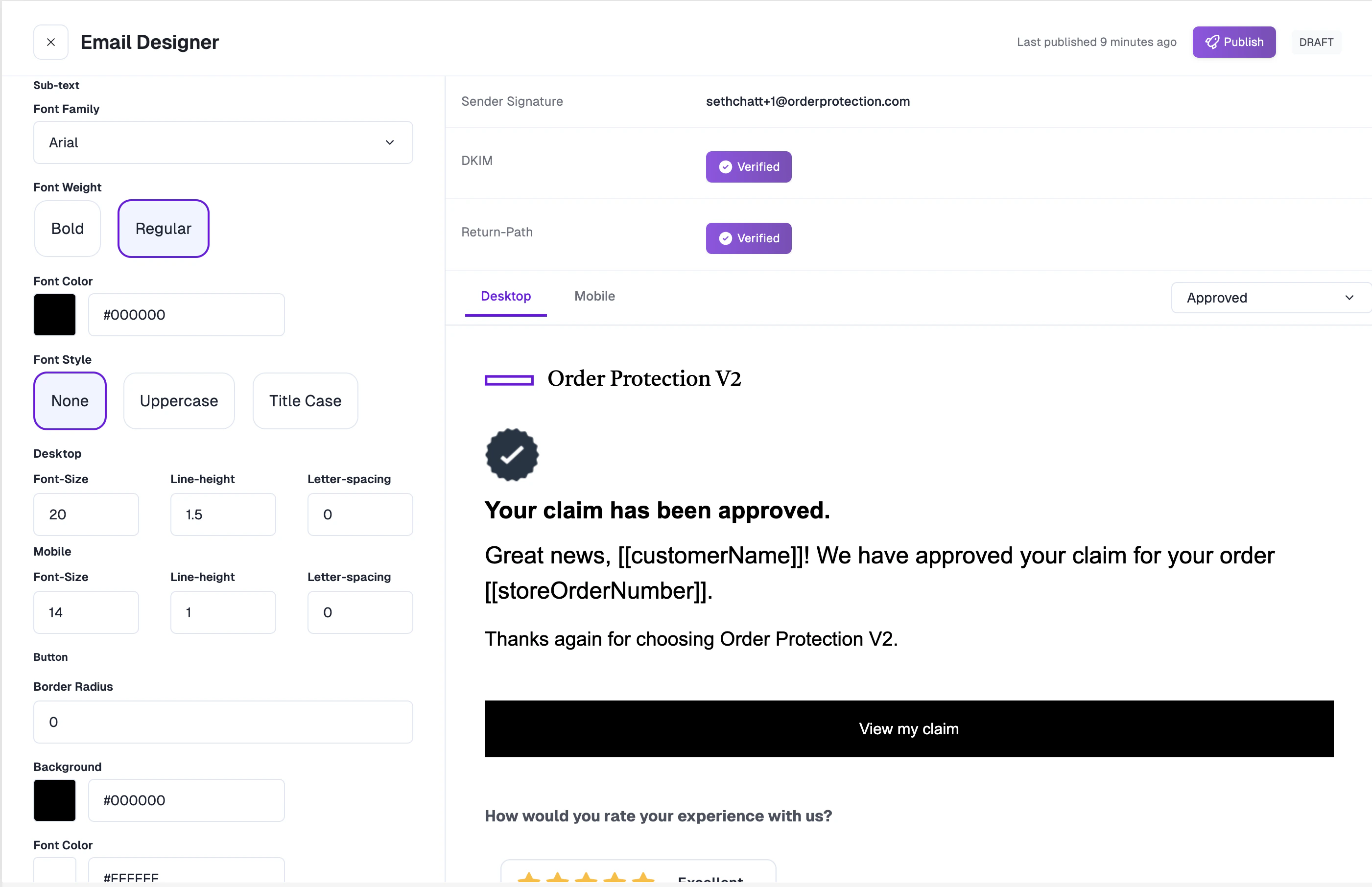 Sub-text typography and button styling options
