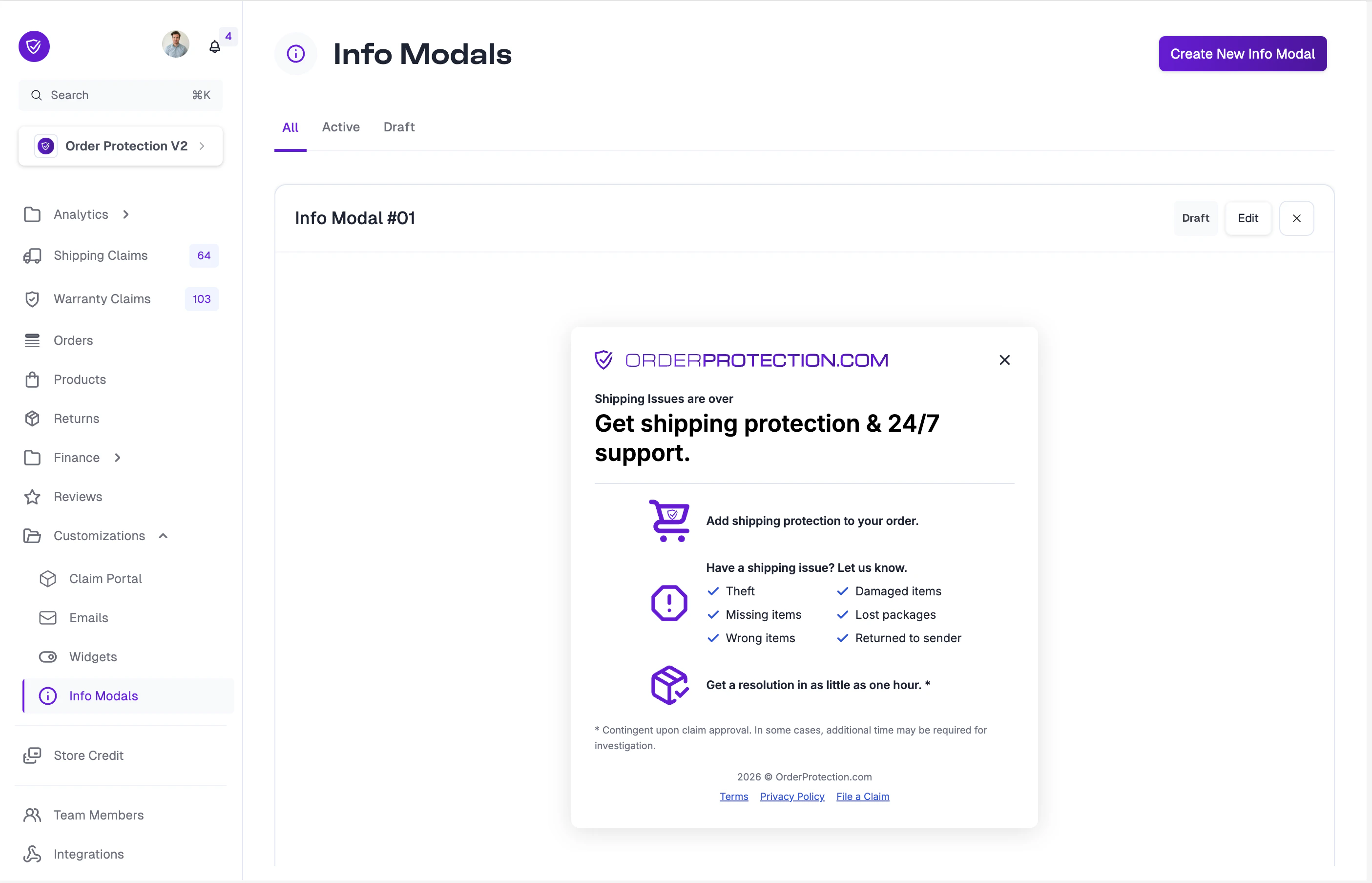 Info Modals landing page