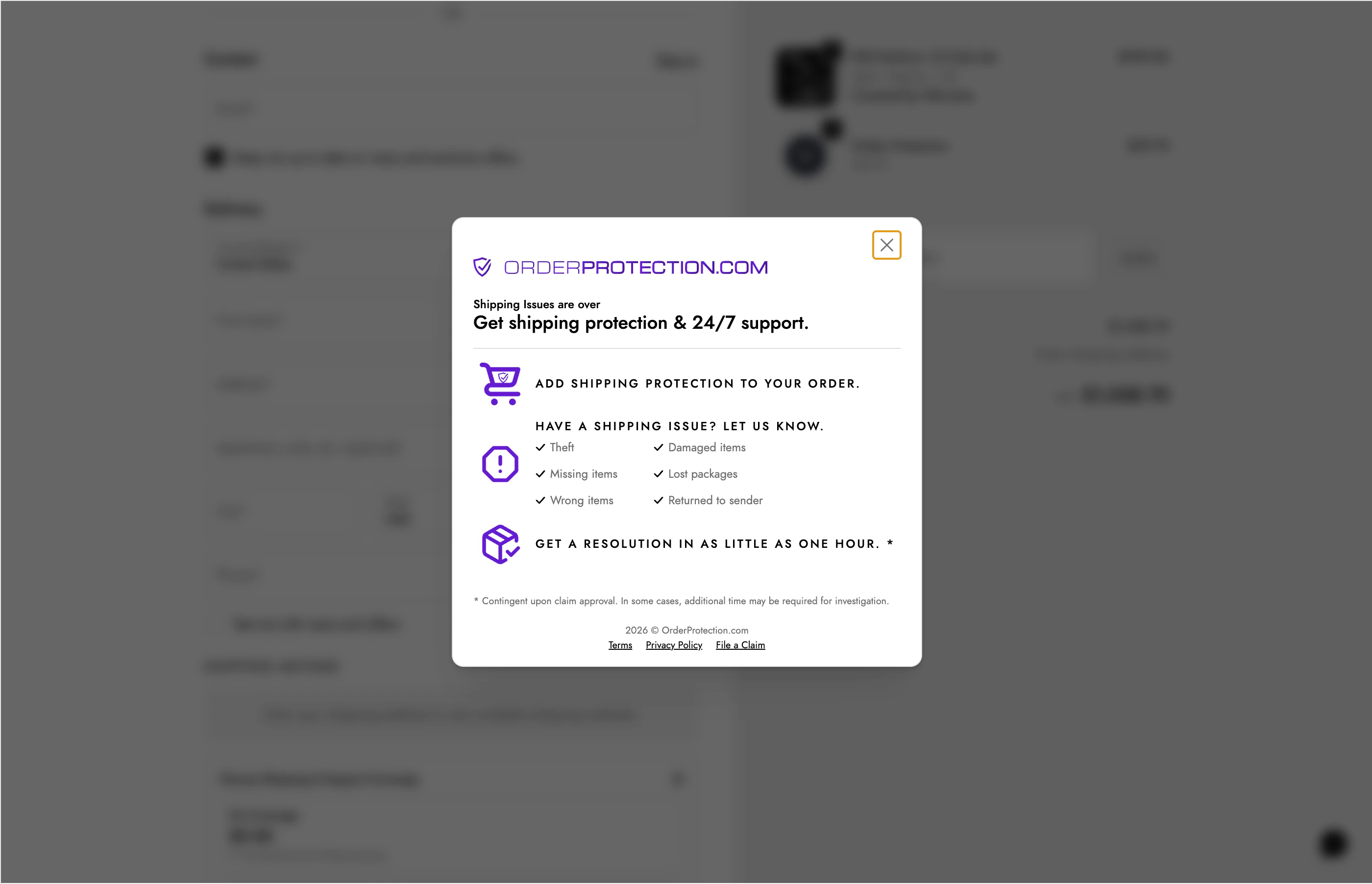 Info modal as it appears on the storefront