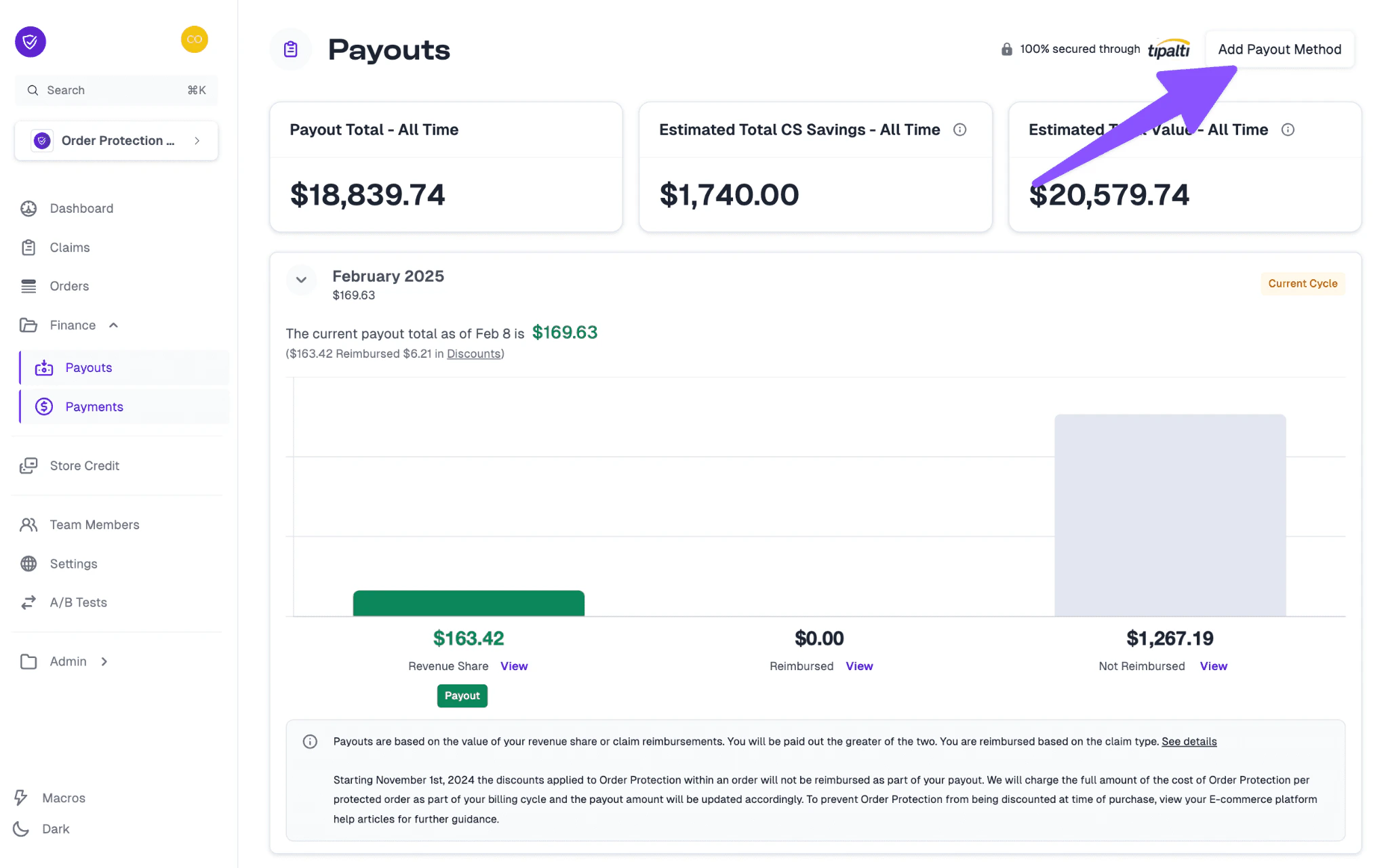 Manage payout methods