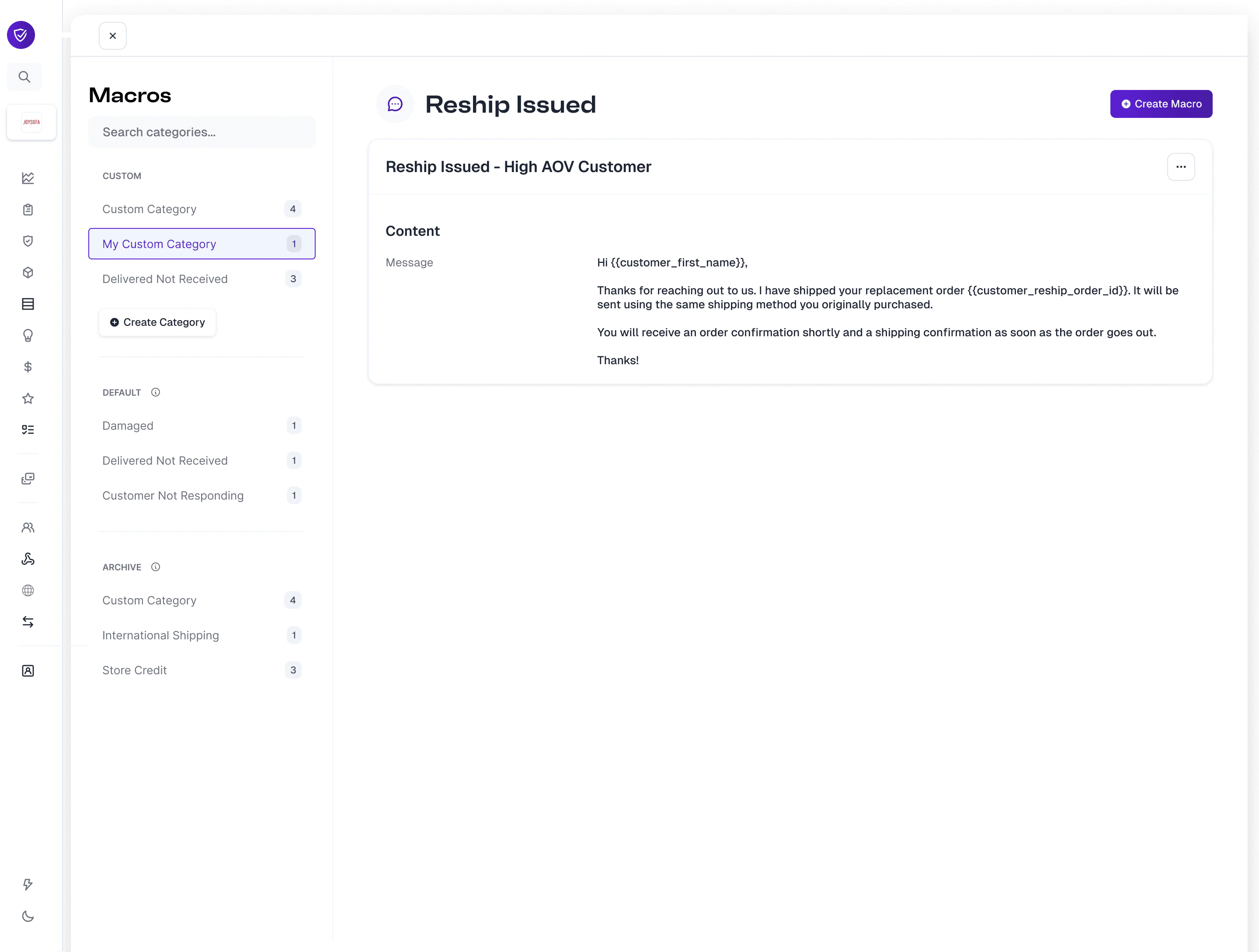 Custom category created