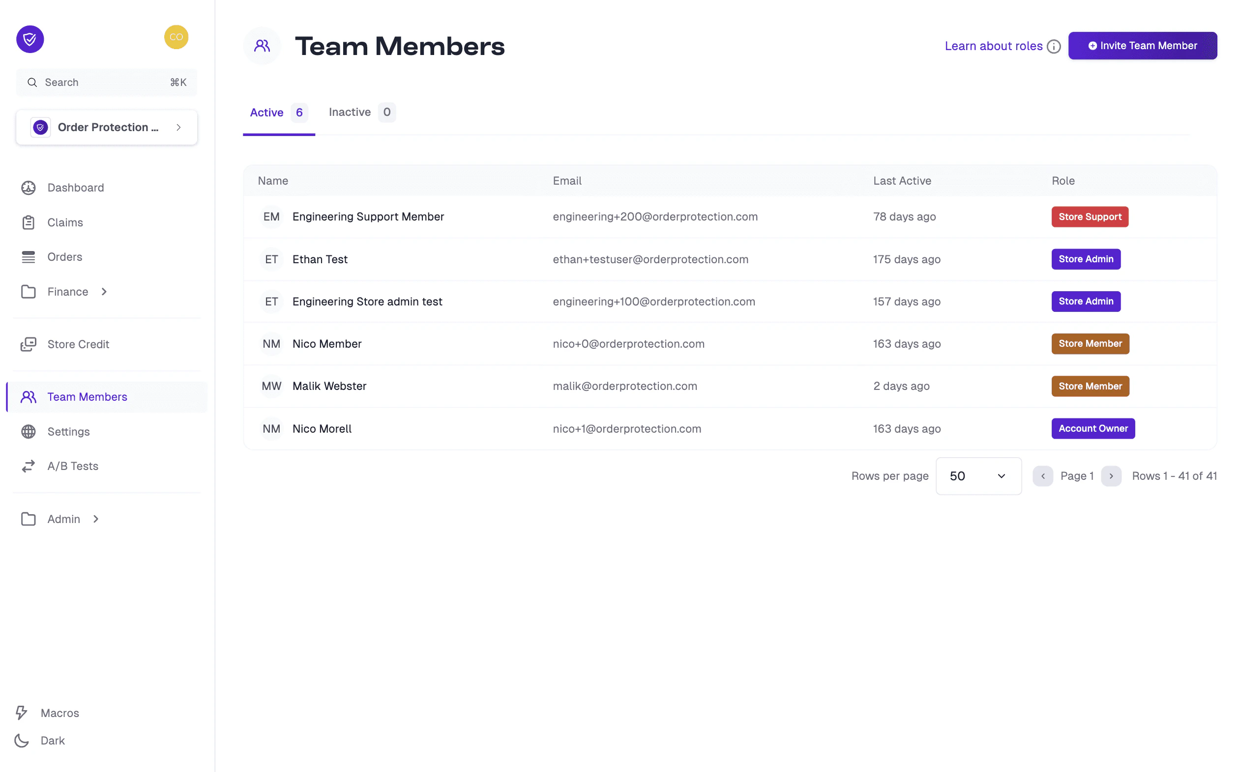 Team members overview