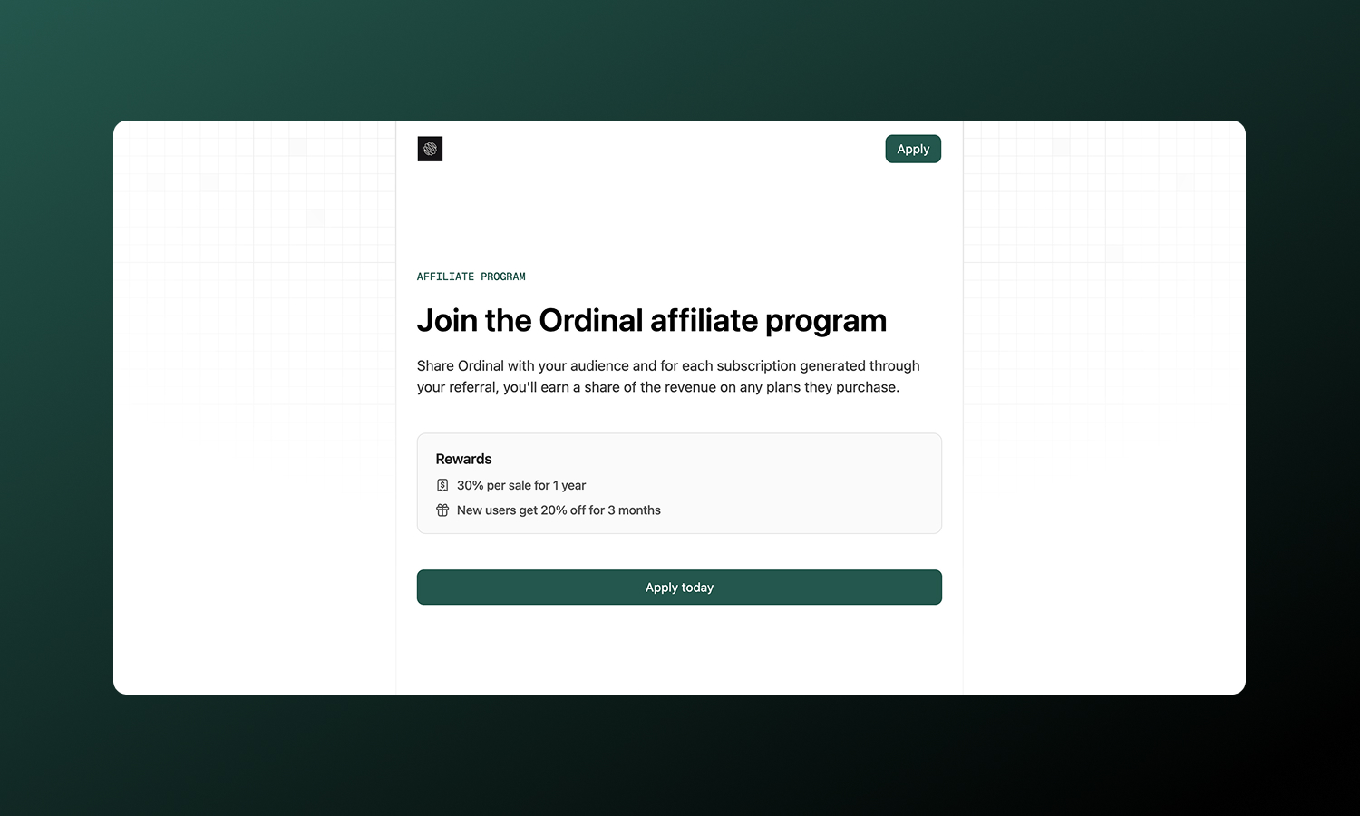 Affiliate Program - Ordinal Docs