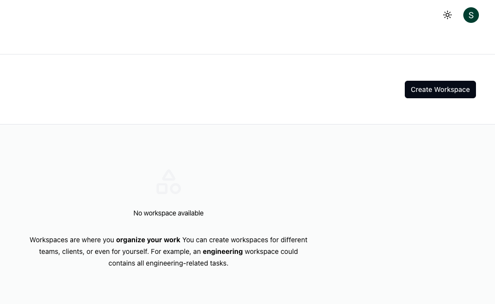 create workspace button