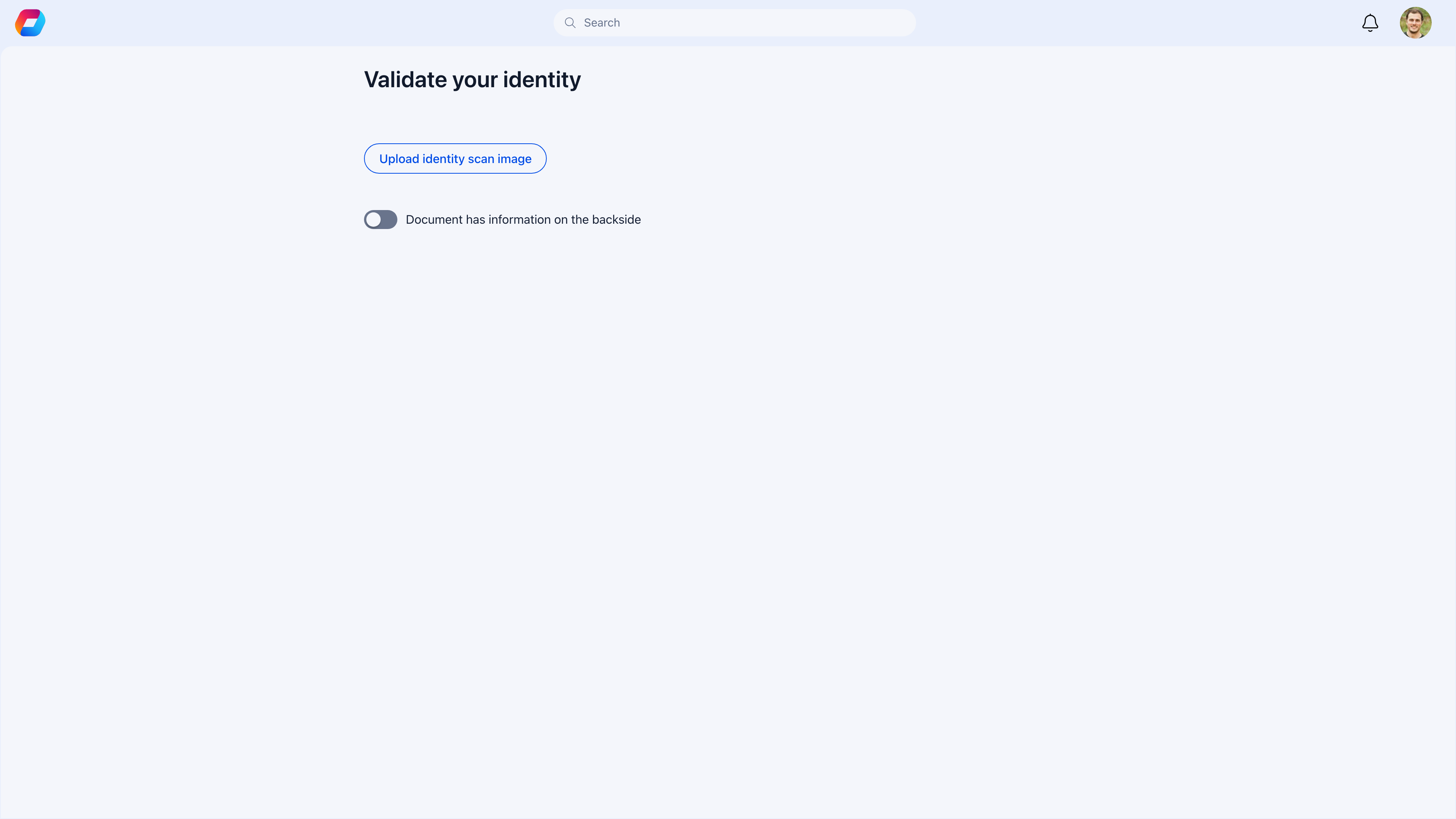 User-facing identity upload page with document scan option