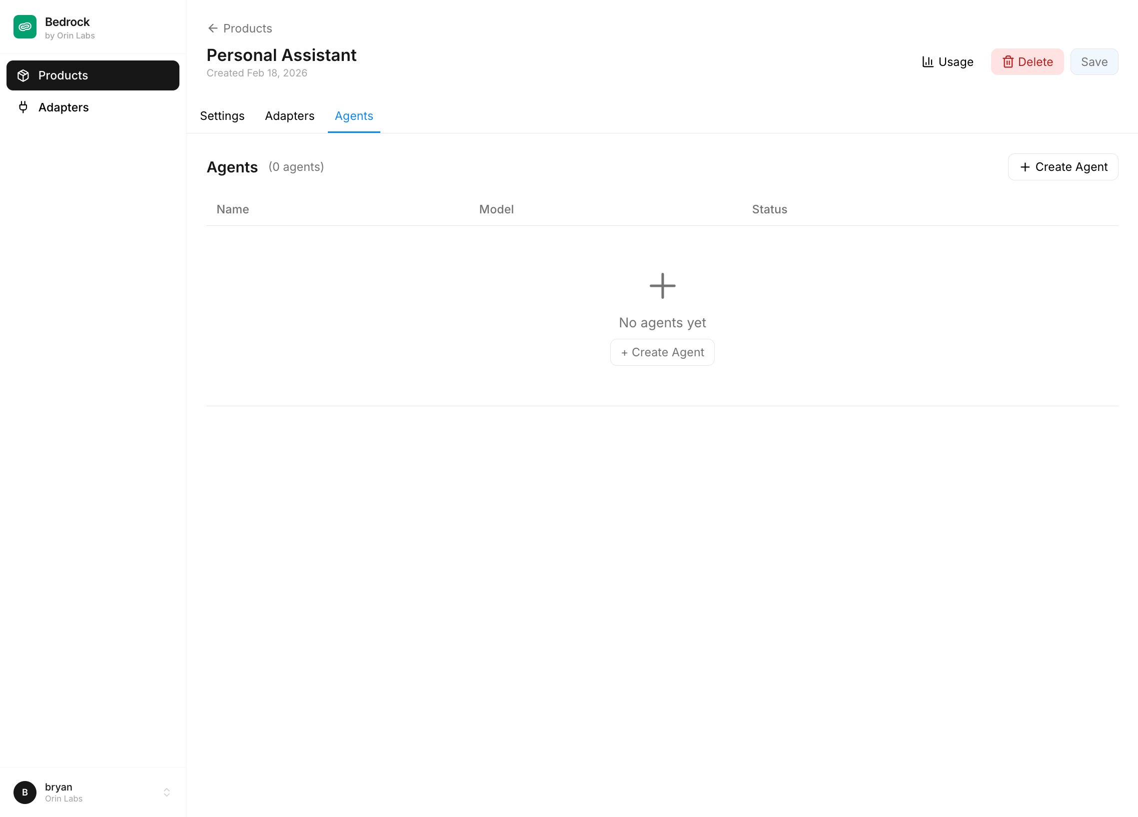Agents tab