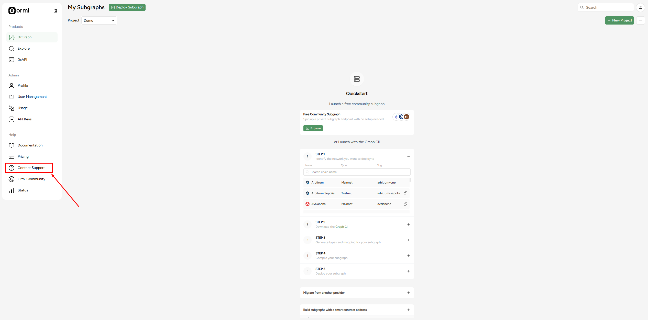 0xGraph support ticket