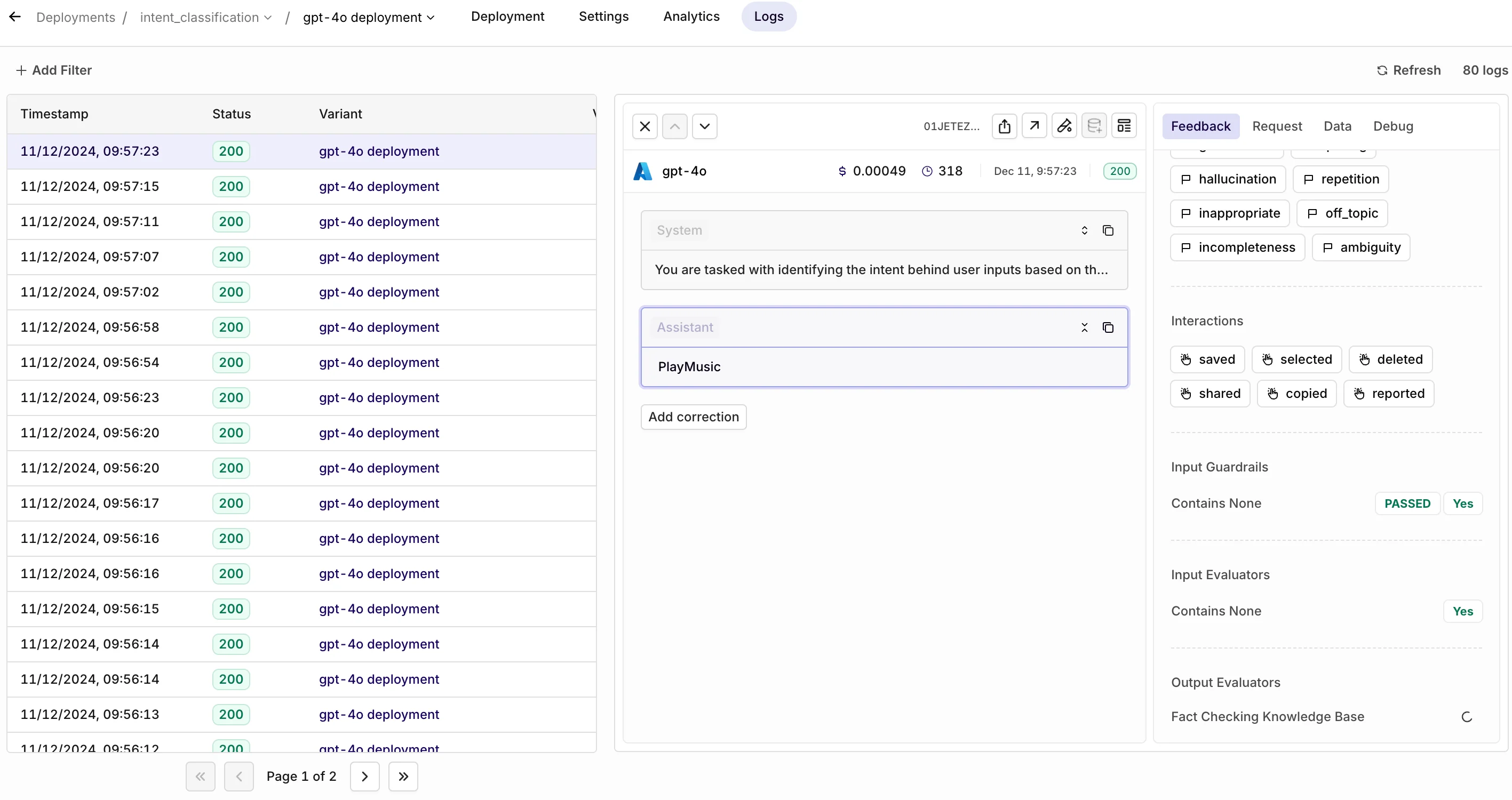 LLM-as-a-Judge integrated into a live Deployment in Guardrail Mode for blocking outputs that fail quality criteria.