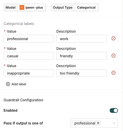Categorical guardrail configuration