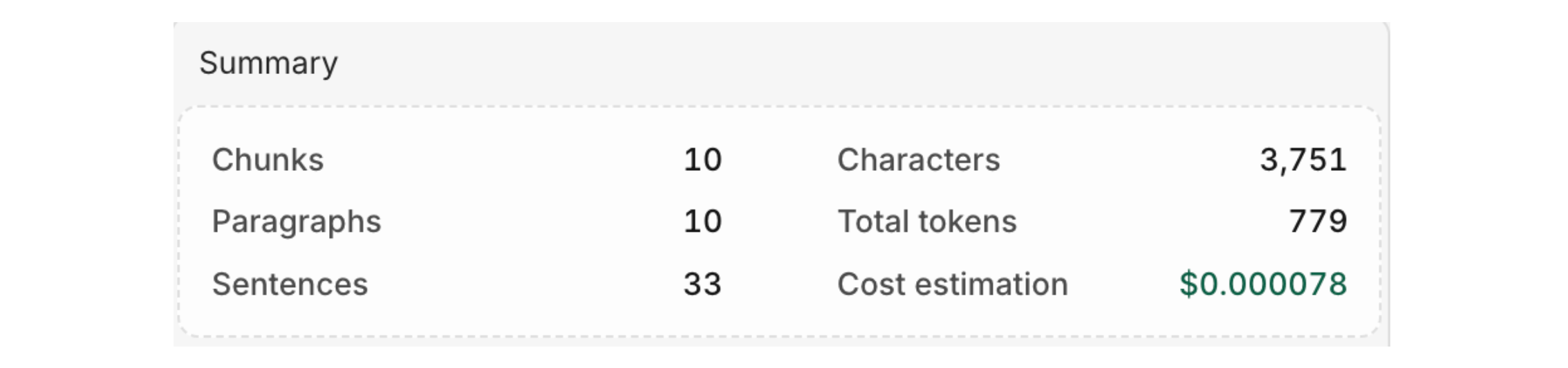 See details of the data parsed into your Knowledge Base and estimate the cost of retrieval.
