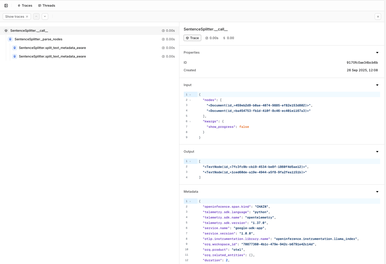 Traces from your LlamaIndex execution will be visible within the Traces menu in your AI Studio.