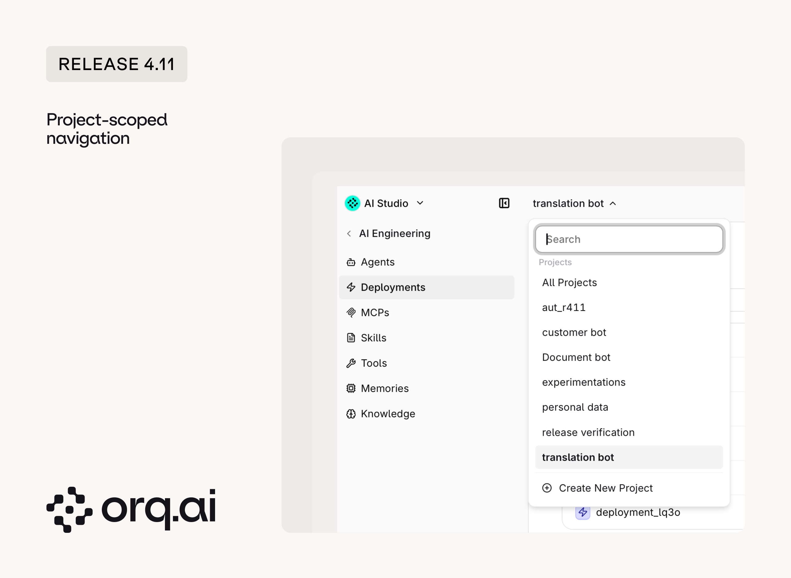 Rebuilt studio sidebar with five collapsible sections and a project selector at the top, next to an entity list table scoped to the active project