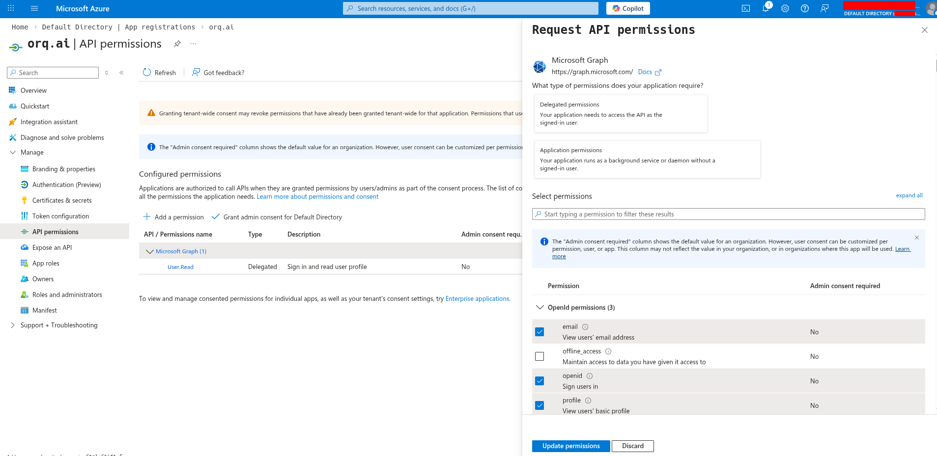 Request API permissions