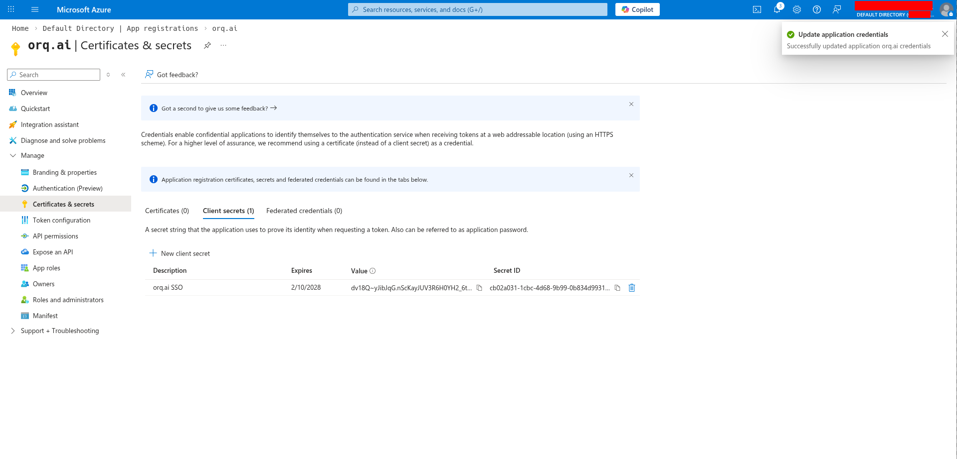 Copy the secret value