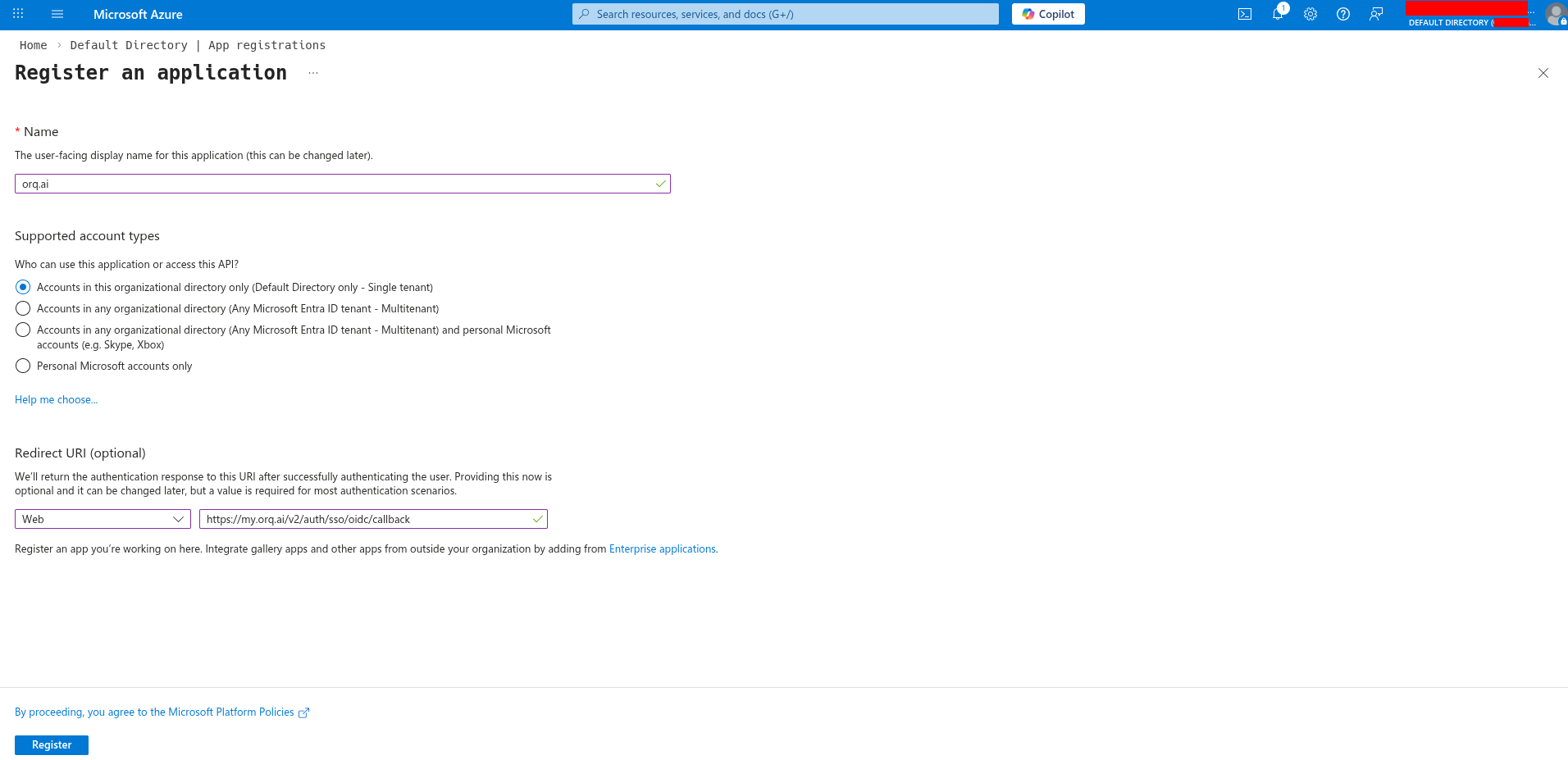 Register the application