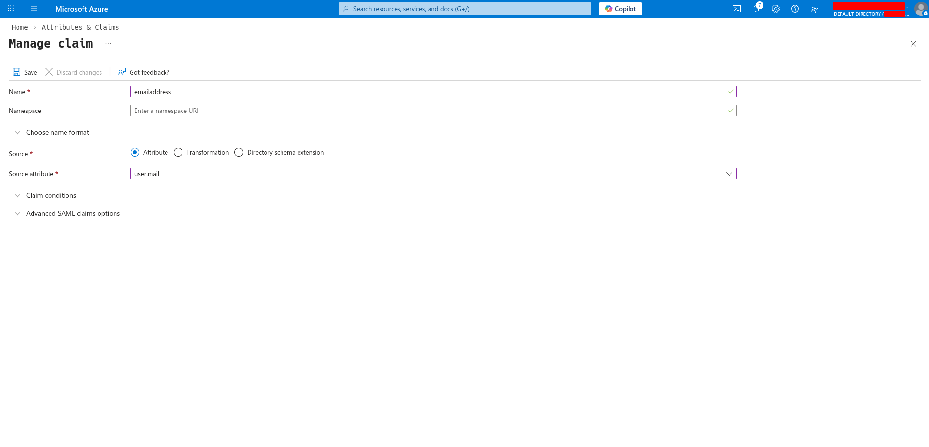Manage claim - emailaddress